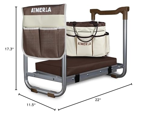 Aimerla K5 garden stool in use, providing stable seating for planting and pruning.