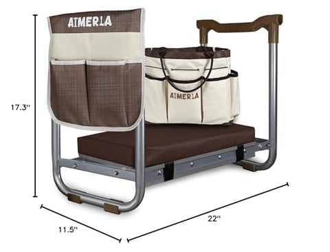 Aimerla K5 garden stool in use, providing stable seating for planting and pruning.