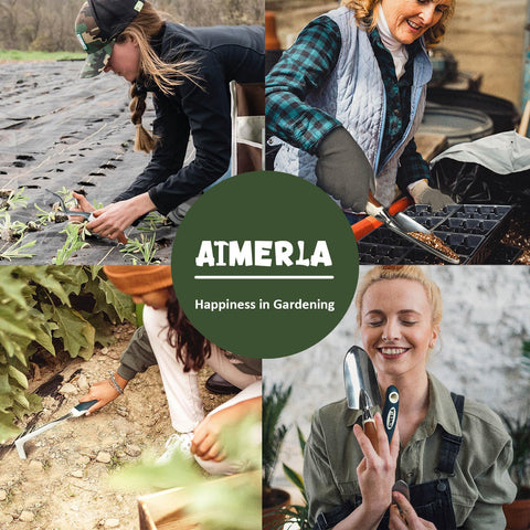 Aimerla demonstrates gardening with tools for weeding and planting