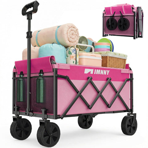 Aimnny pink collapsible wagon open for easy loading