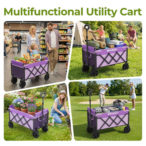 Aimnny purple collapsible wagon base compartment shows 75L capacity for groceries