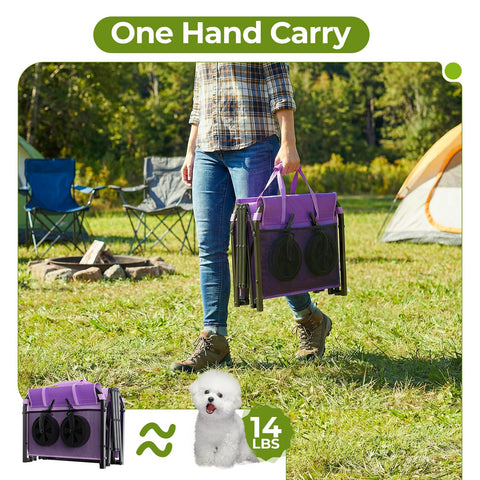 Aimnny purple collapsible wagon folded for compact storage in small spaces