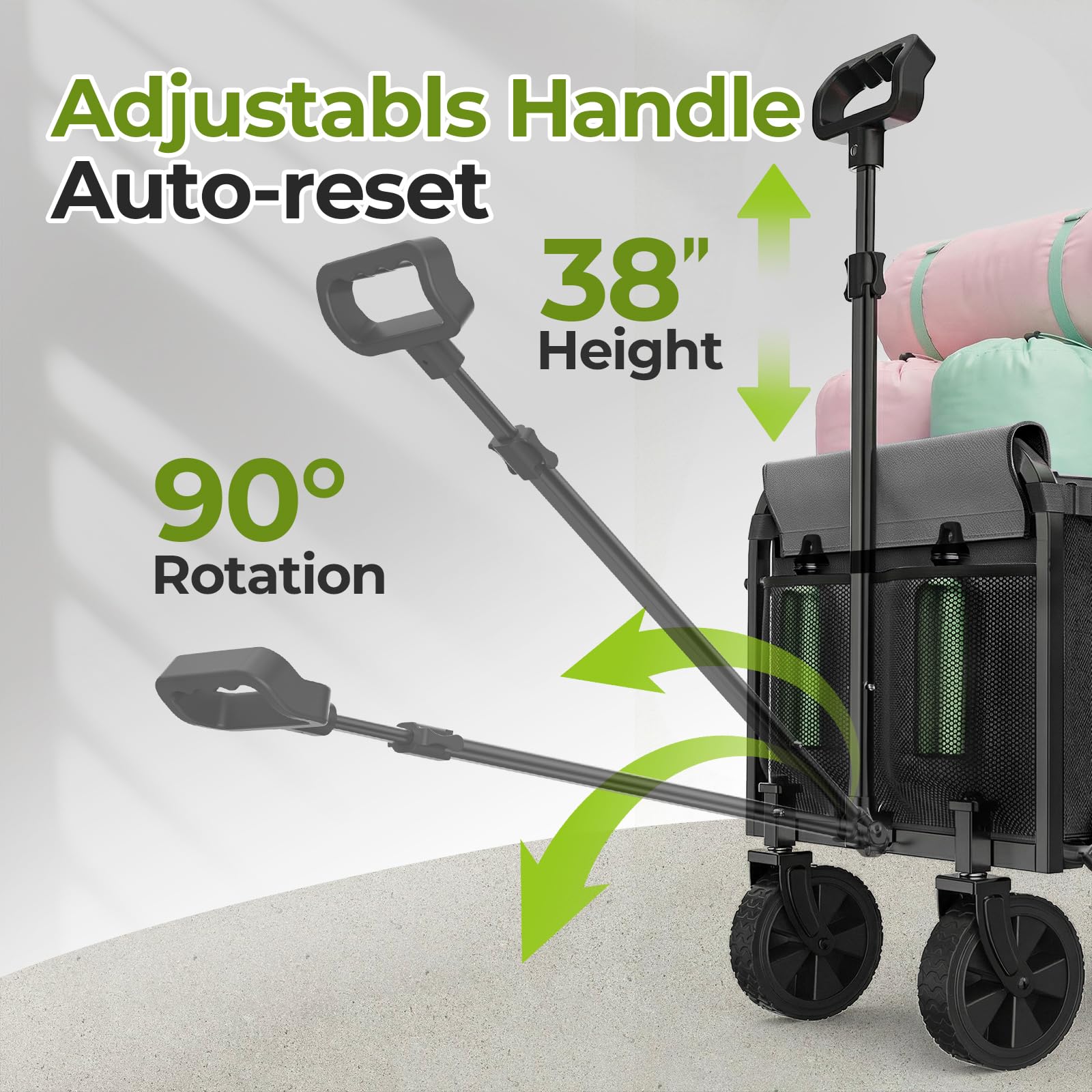 Aimnny Wagons adjustable handle reaches 38 inches for comfortable pulling