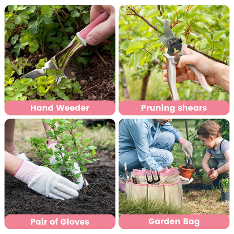 AIMORE hand rake with ergonomic handle eases soil aeration.