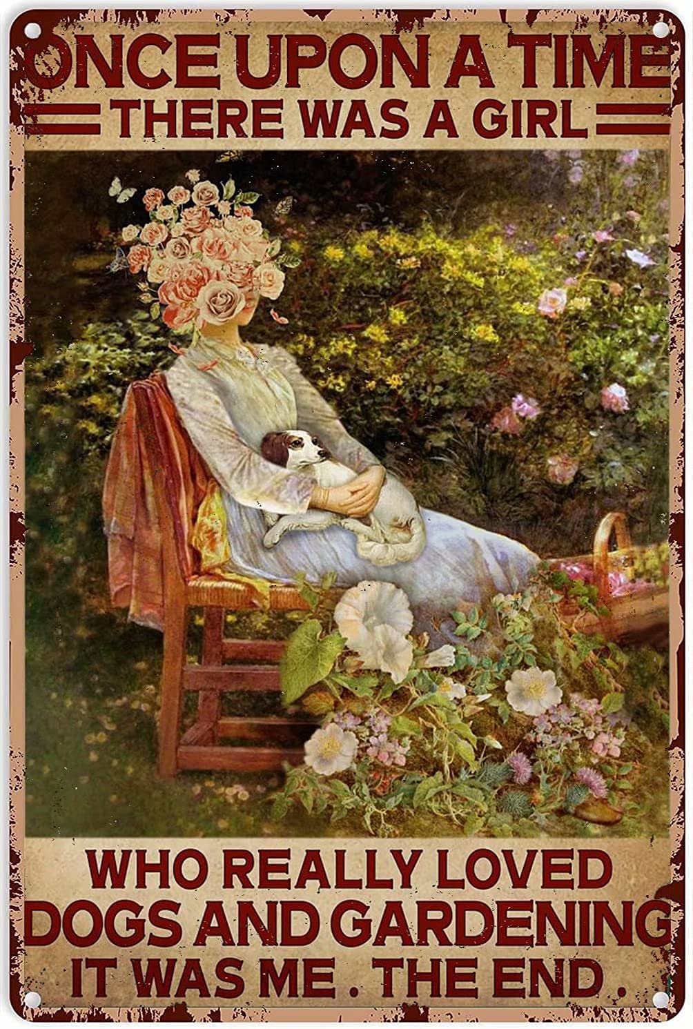 Ainbash garden sign with a girl and dogs, ideal wall decor.