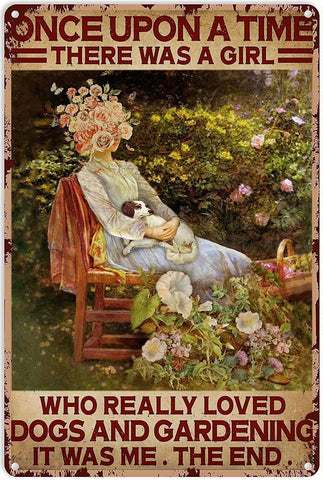 Ainbash garden sign with a girl and dogs, ideal wall decor.