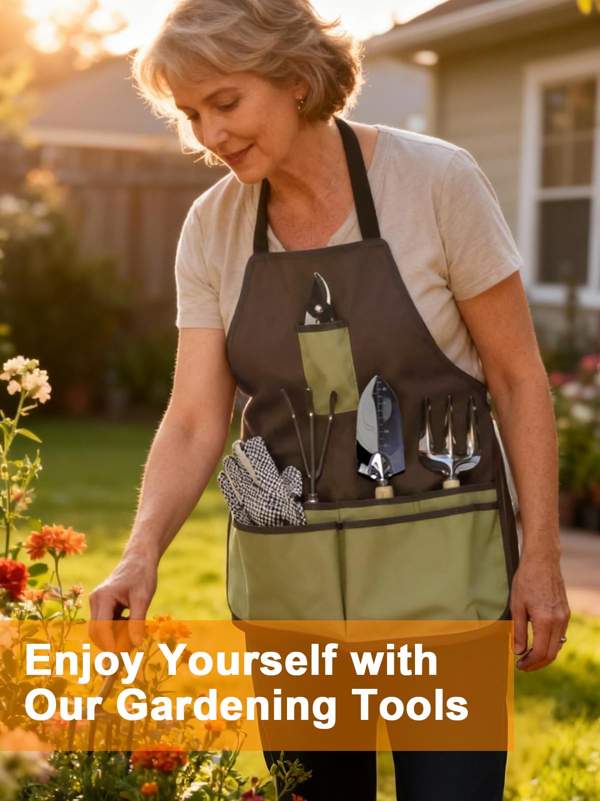 AINEED tools with ergonomic wooden handles support comfortable gardening sessions.