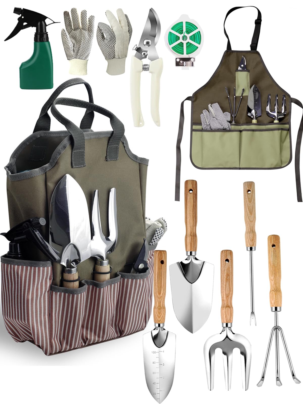 AINEED 11-piece garden tool set in a large tote bag for easy transport.