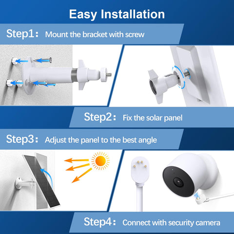 Aiobuvr Nest Panel 13.1ft cable reach keeps camera powered from a distance.
