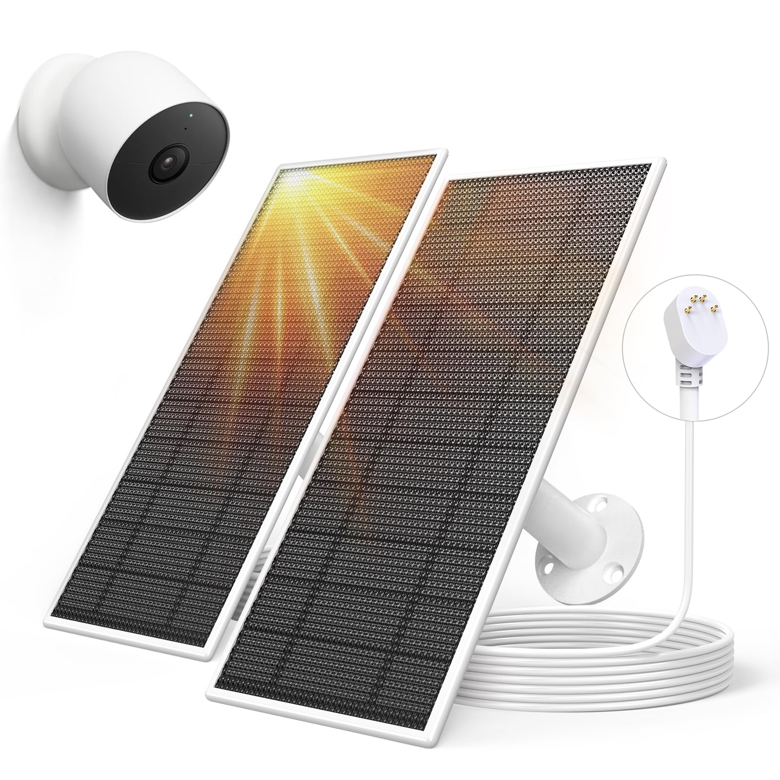 Aiobuvr Nest Panel outdoor setup demonstrates weather-ready placement for continuous camera power.