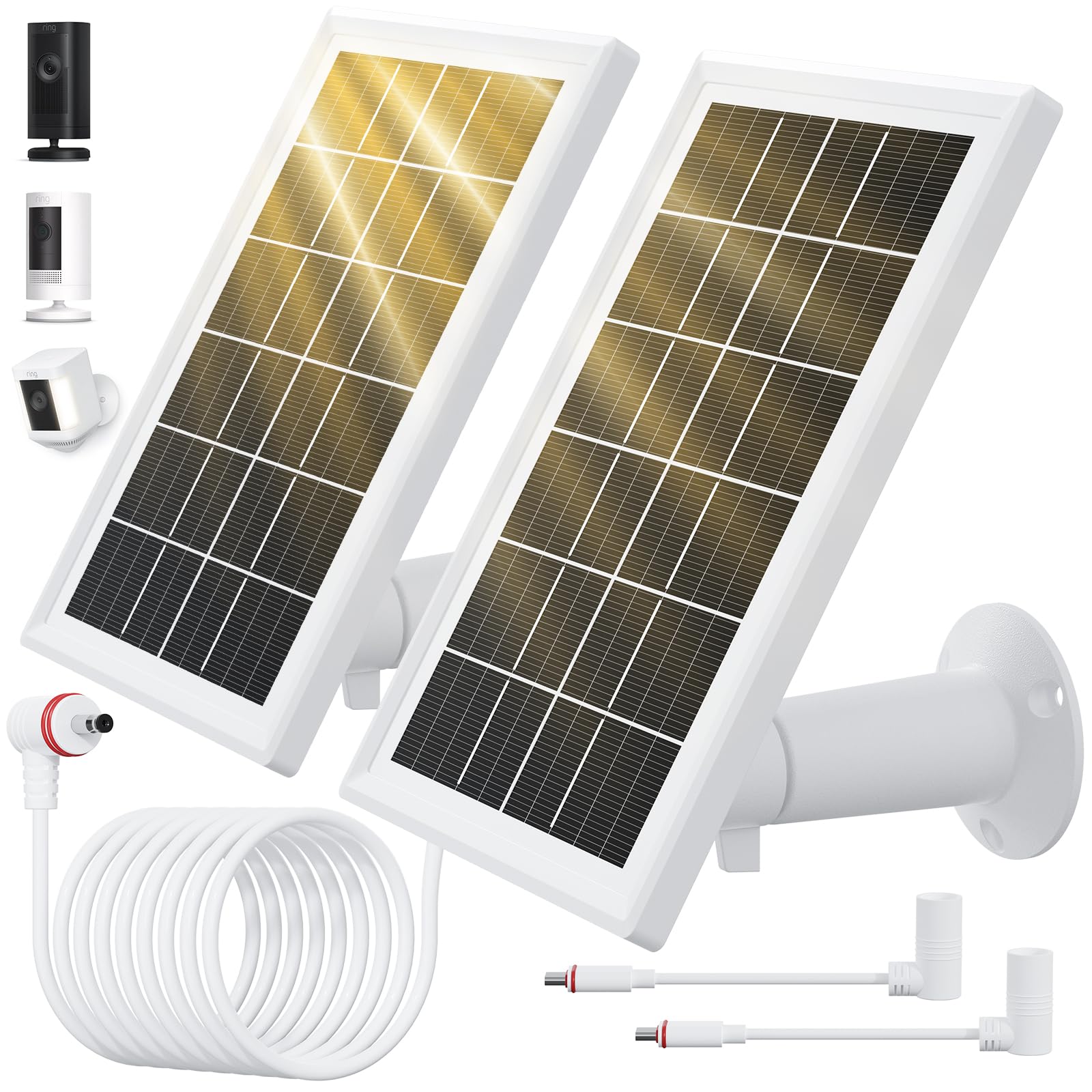 Aiobuvr solar panel set packaging for two Ring cameras.
