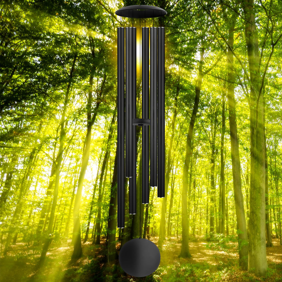 Aioguisn 54-inch wind chimes outdoors with deep tone heard in a garden setting