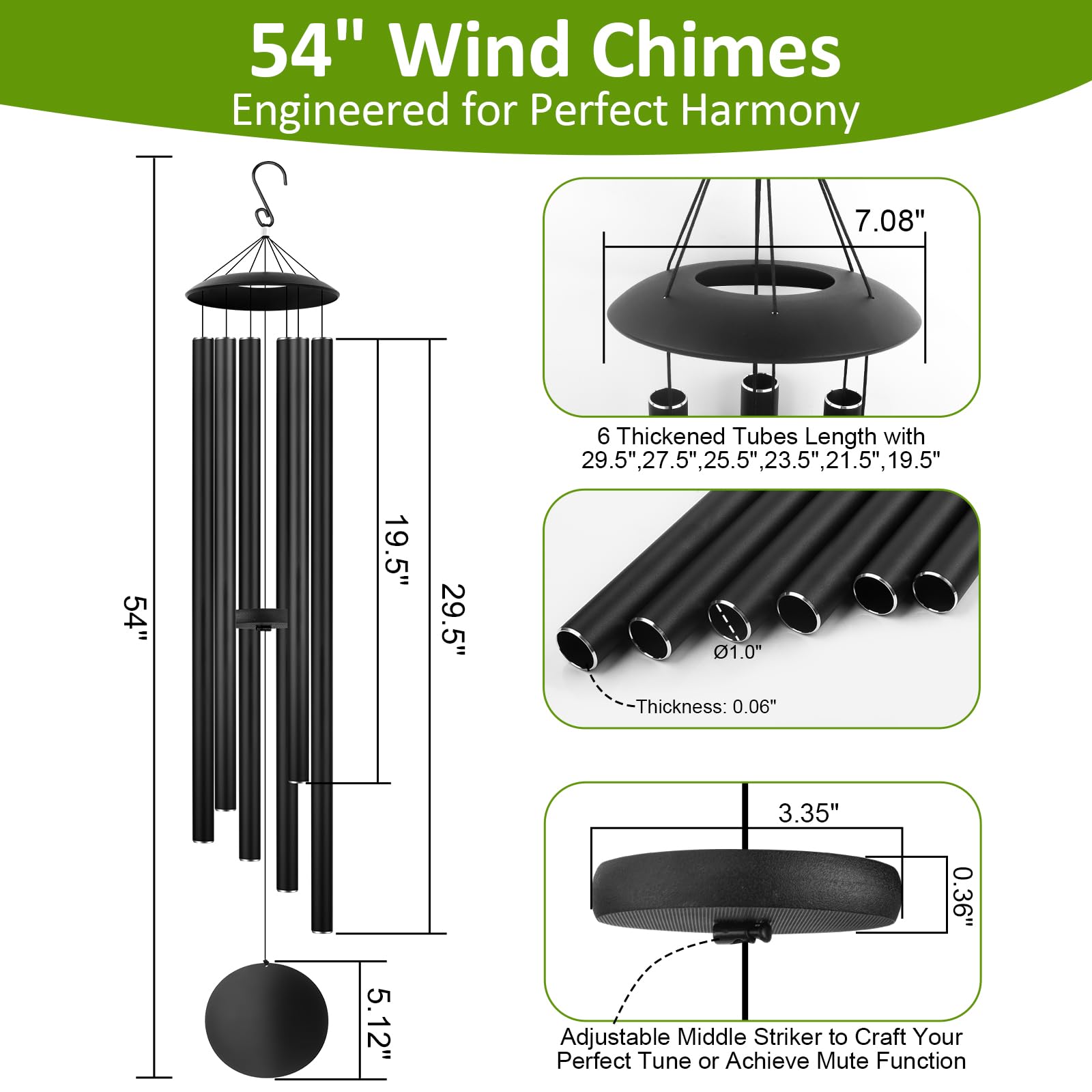 Aioguisn wind chime with weather-resistant coating for outdoors