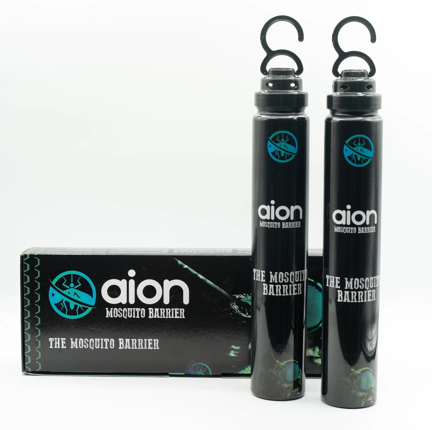 Aion Mosquito Barrier setup being set up and hung for outdoor protection