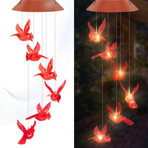 AIONASA Cardinal solar wind chimes brighten outdoor decor with gentle illumination.