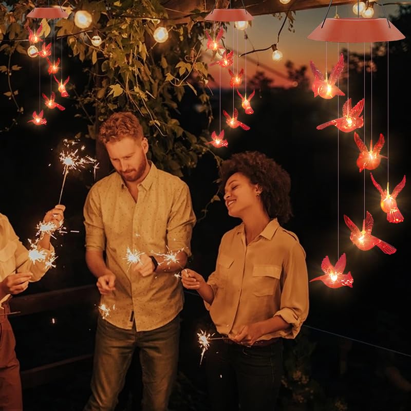 AIONASA Cardinal wind chimes create serene garden ambiance with light.