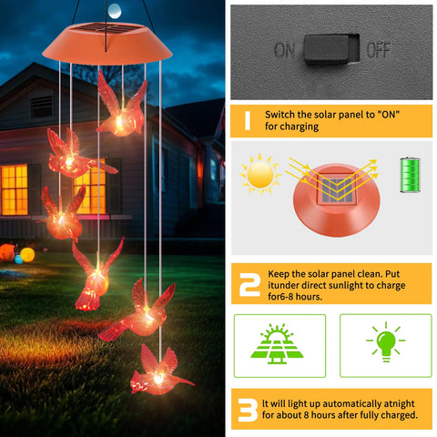AIONASA Cardinal wind chimes light up at night for magical ambiance.