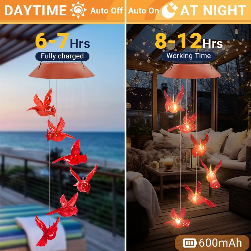 AIONASA Cardinal wind chimes feature waterproof design for year-round outdoor use.