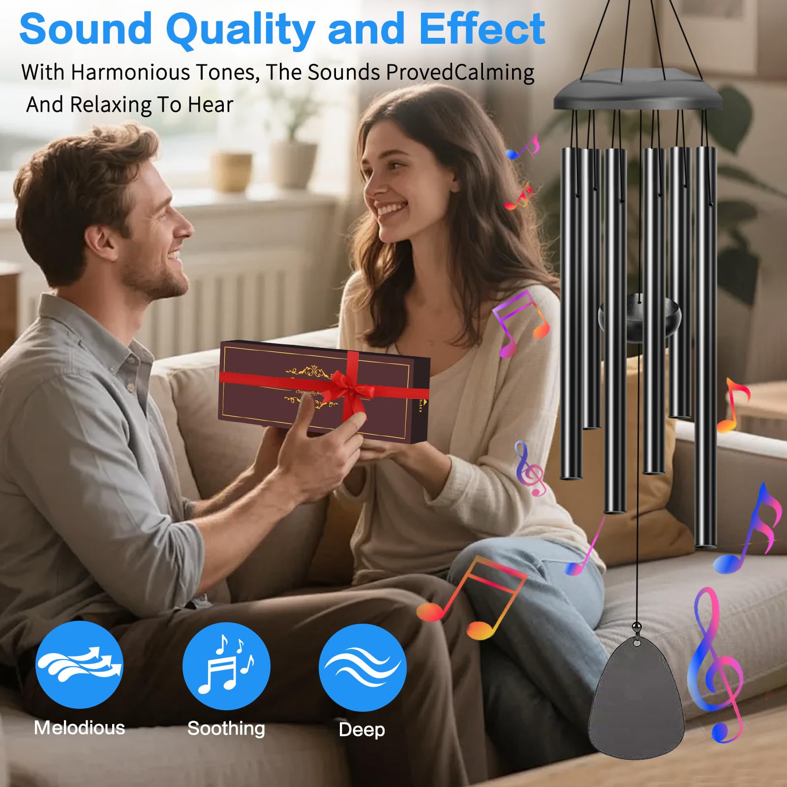 AIONASA wind chimes showing fluorocarbon-coated surface for durability