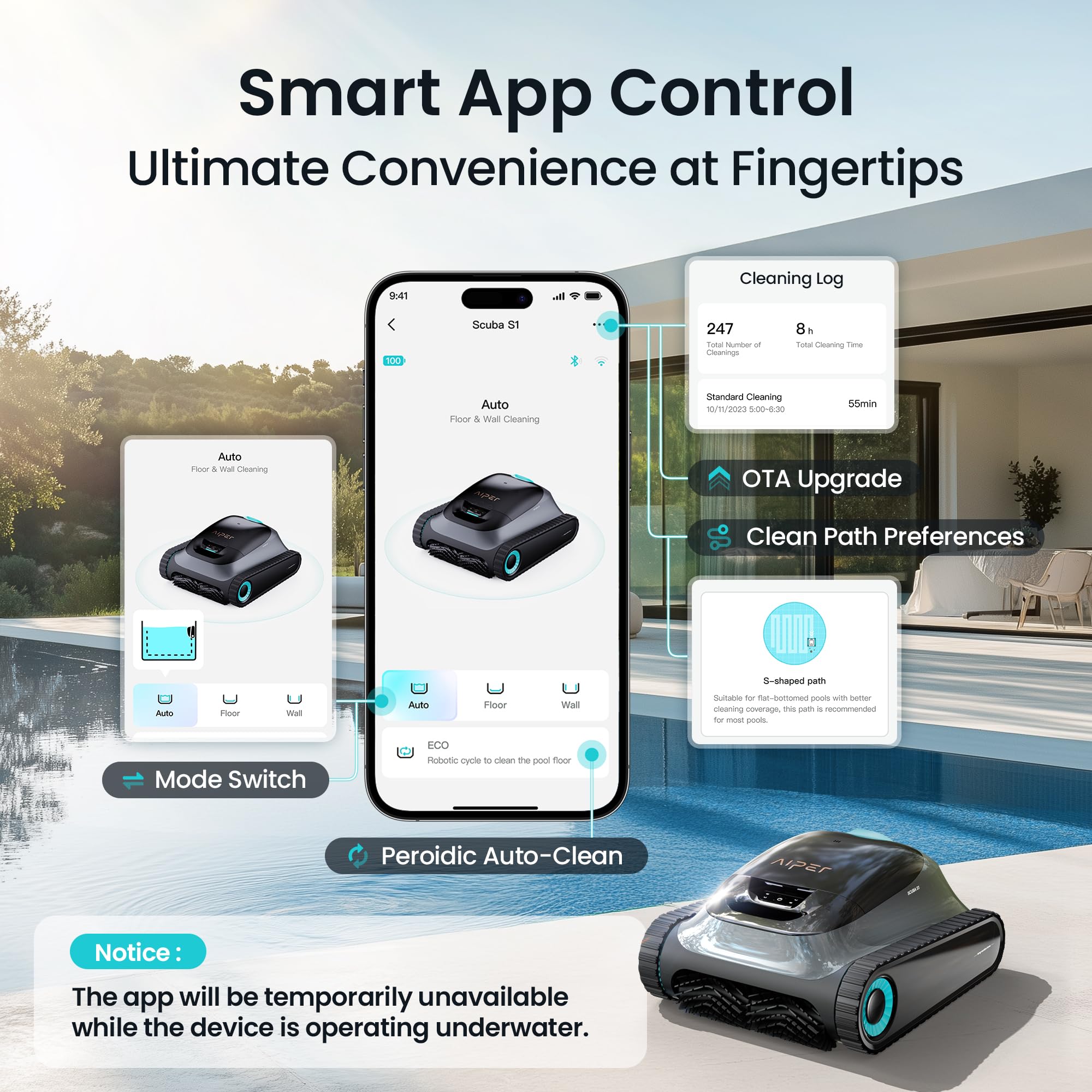 Aiper Scuba S1 app control and OTA upgrades add convenience