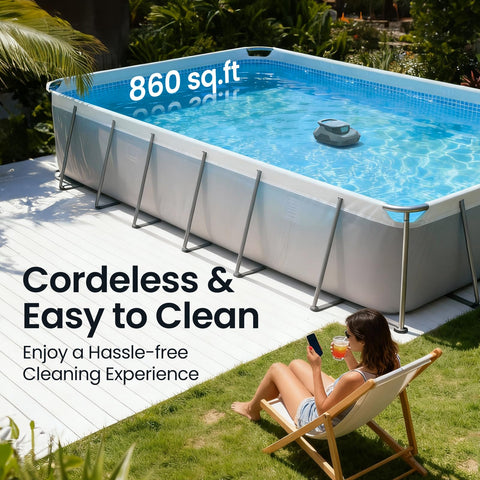 Aiper Scuba SE cordless pool cleaner auto-parking feature ready at poolside.