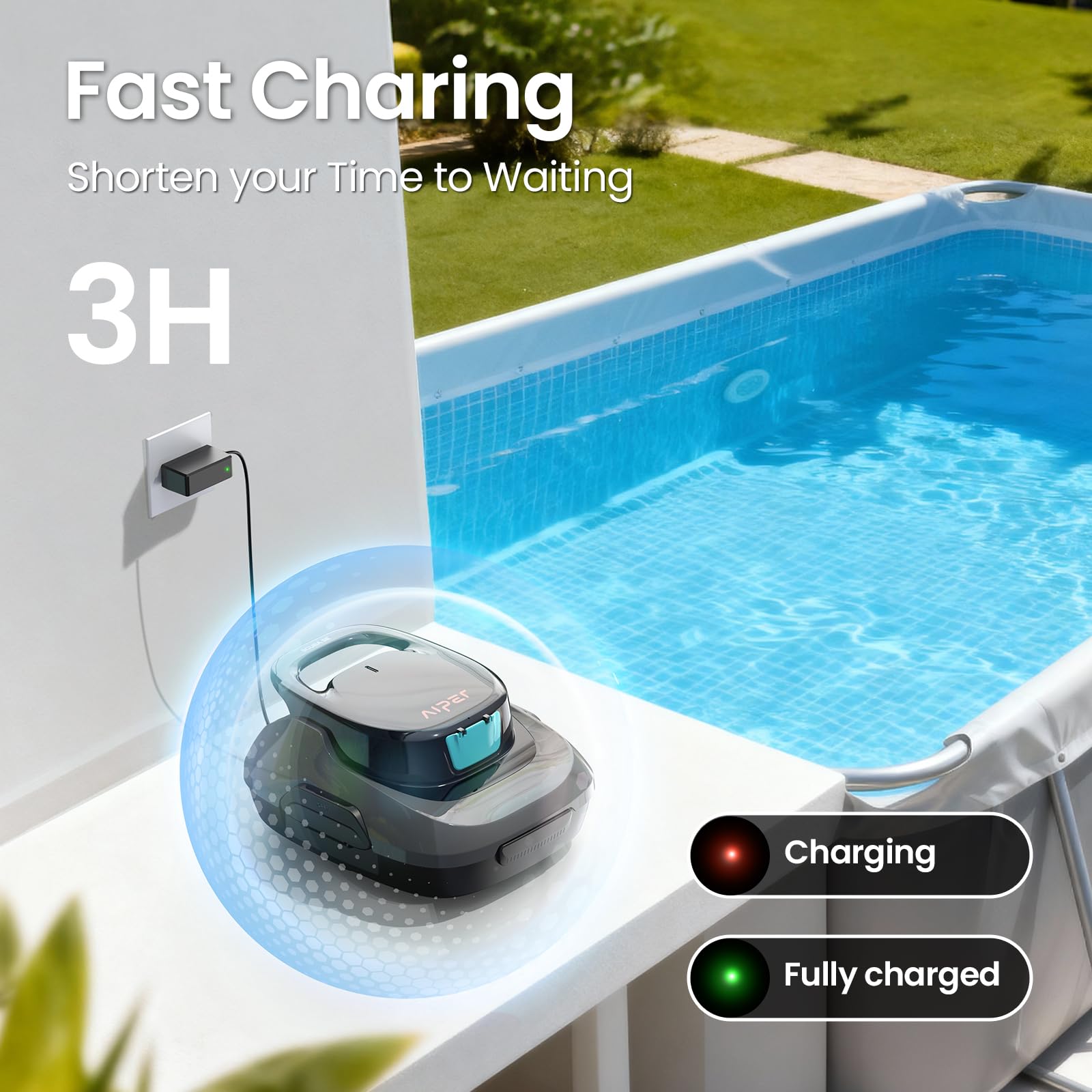 Aiper Scuba SE cordless pool cleaner compact design for convenient storage.