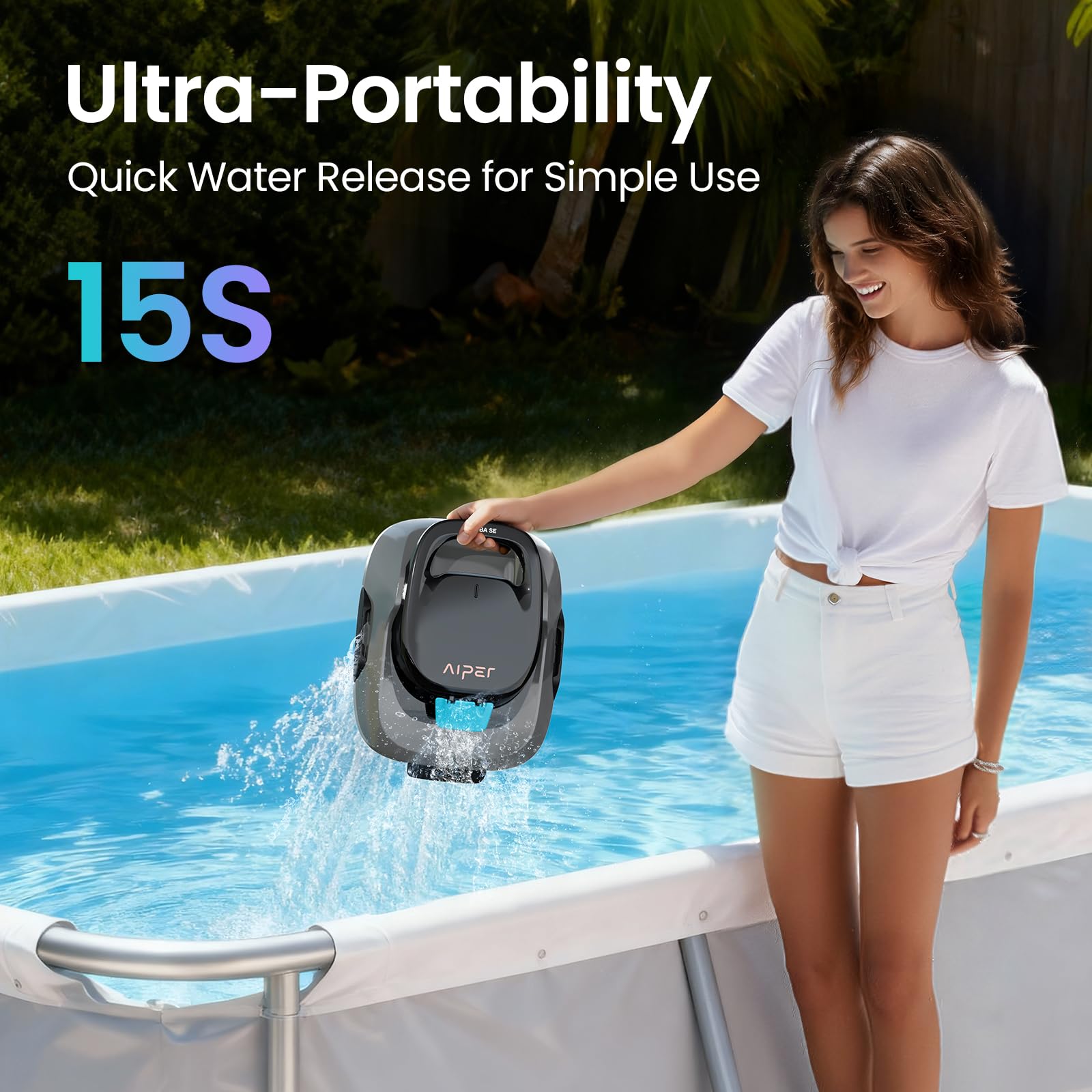 Aiper Scuba SE cordless pool cleaner lightweight design enables easy navigation.