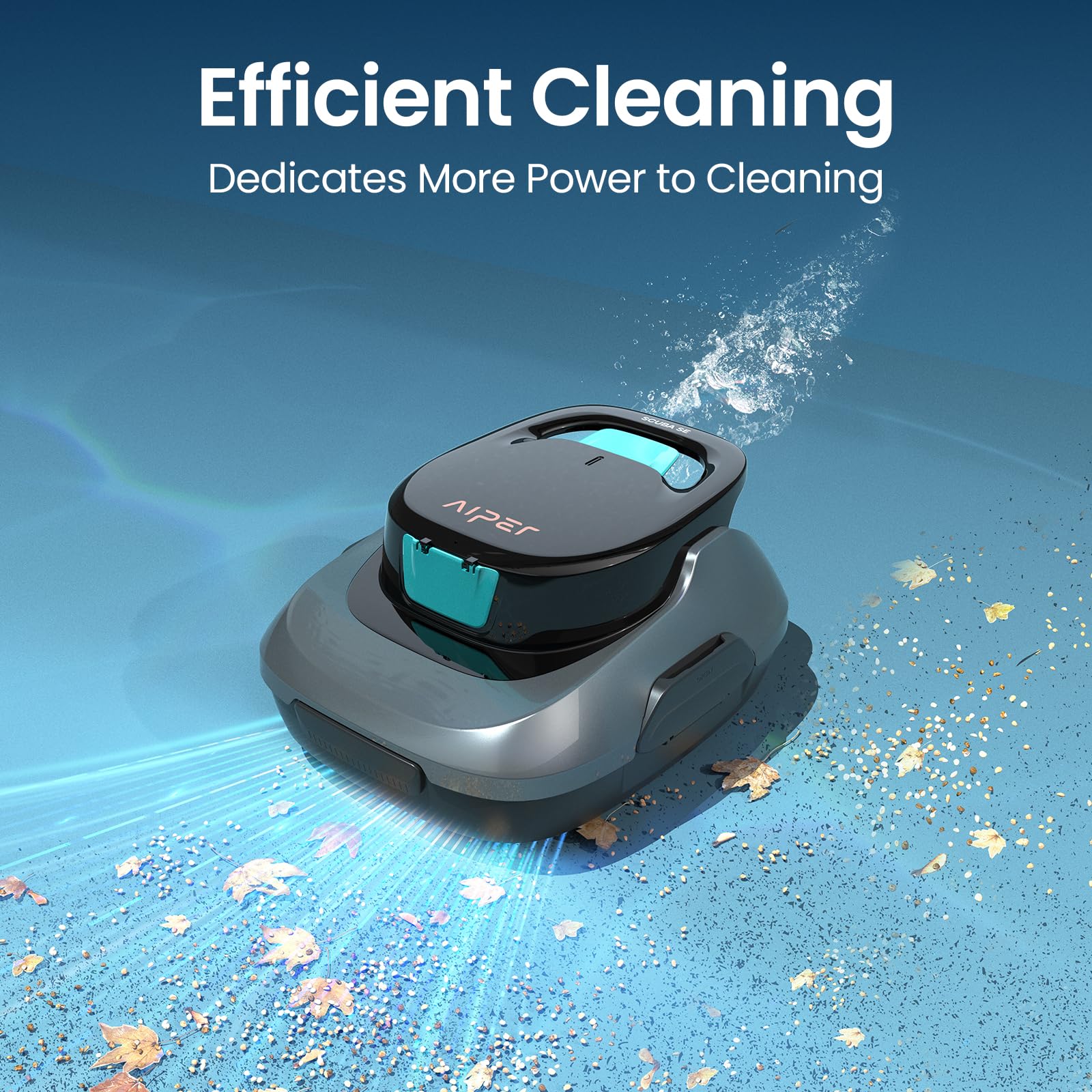 Aiper Scuba SE cordless pool cleaner side profile highlighting robust build for easy handling.