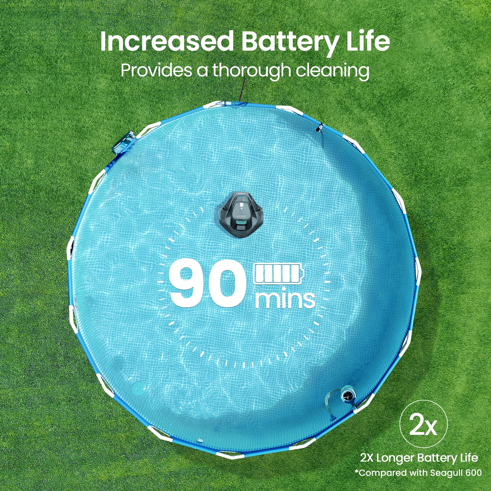 Aiper Seagull SE battery indicator showing charge status for cleaner planning.