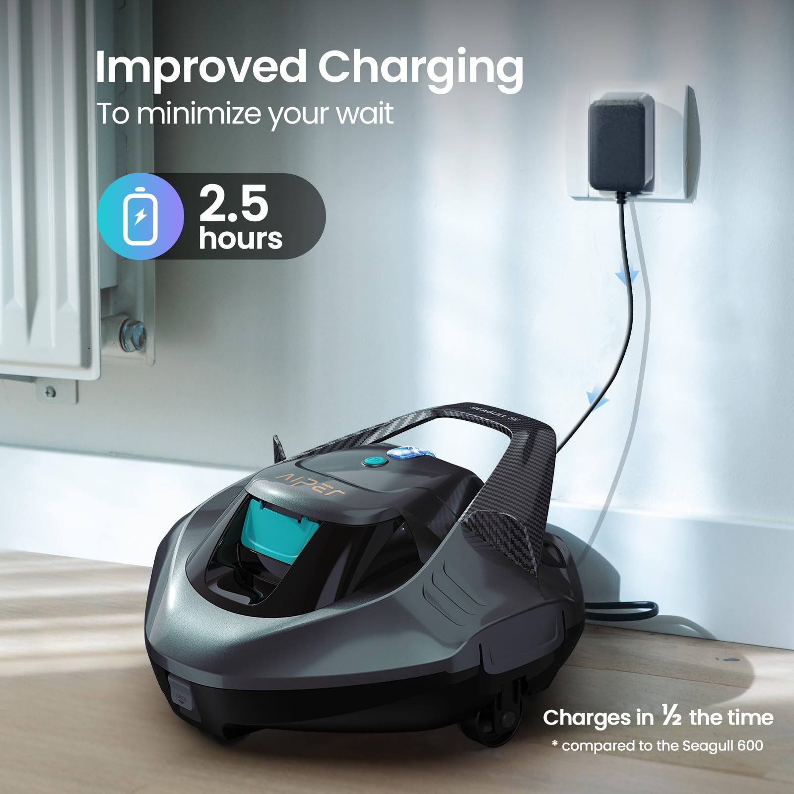 Aiper Seagull SE LED status indicator signaling cleaner mode and battery level.