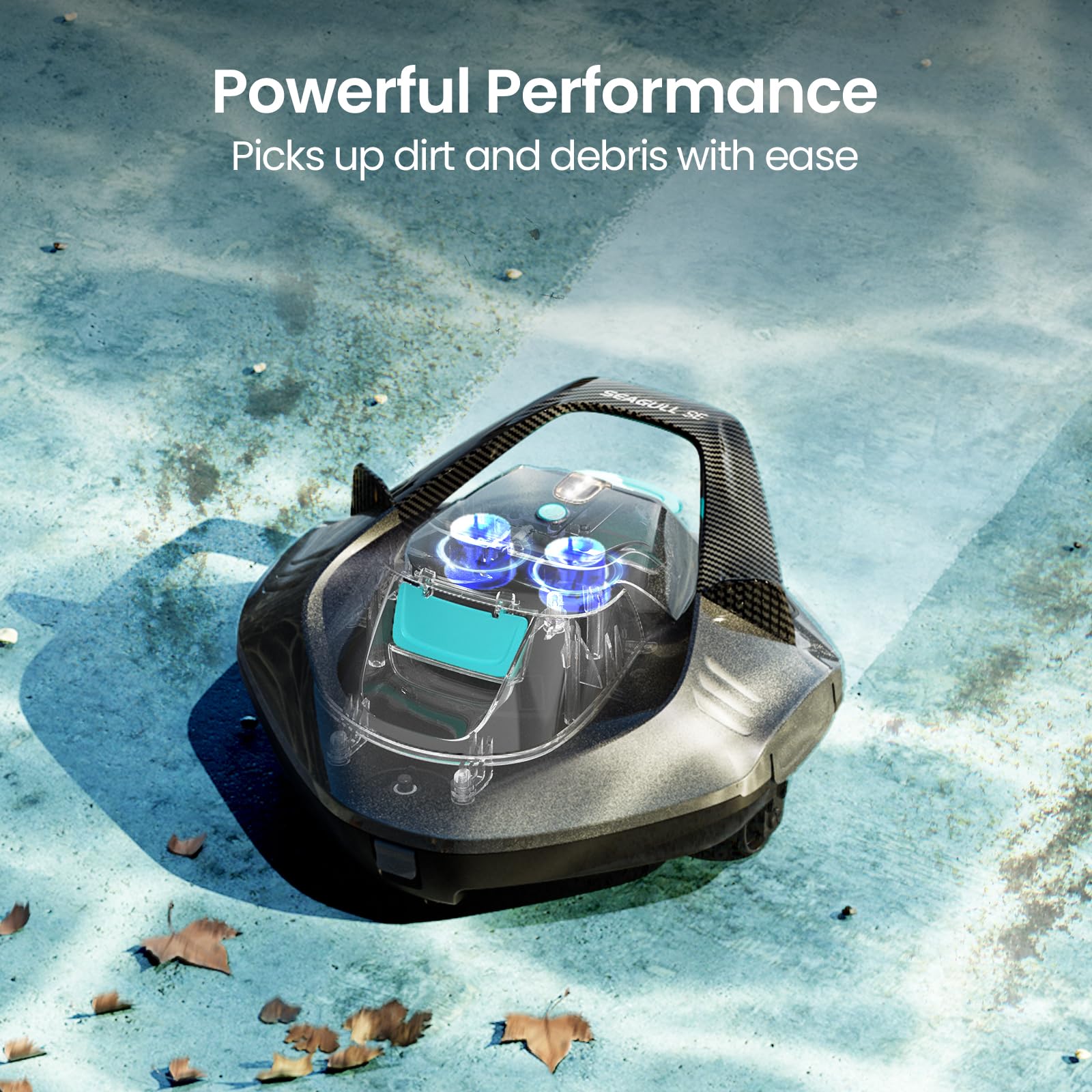 Aiper Seagull SE with self-parking technology near pool edge for easy retrieval.