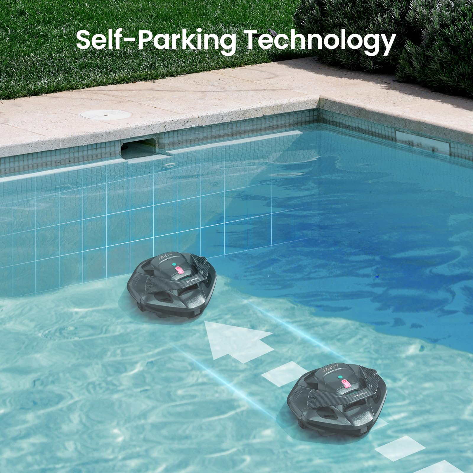 Aiper Seagull SE two independent brushes for thorough debris removal in pools.