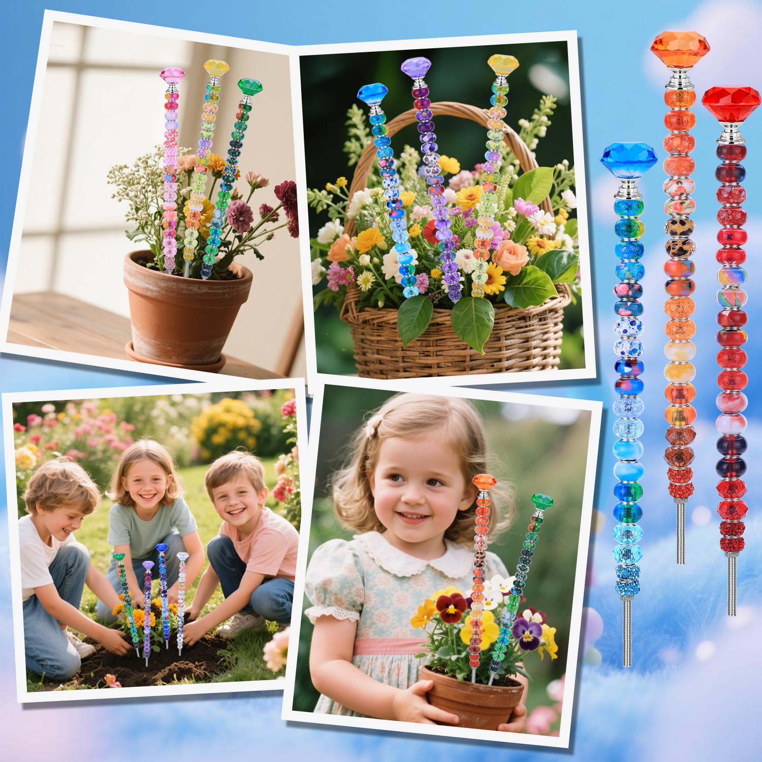 AIPRIDY rainbow beads close-up emphasizes vibrant, customizable garden accents.
