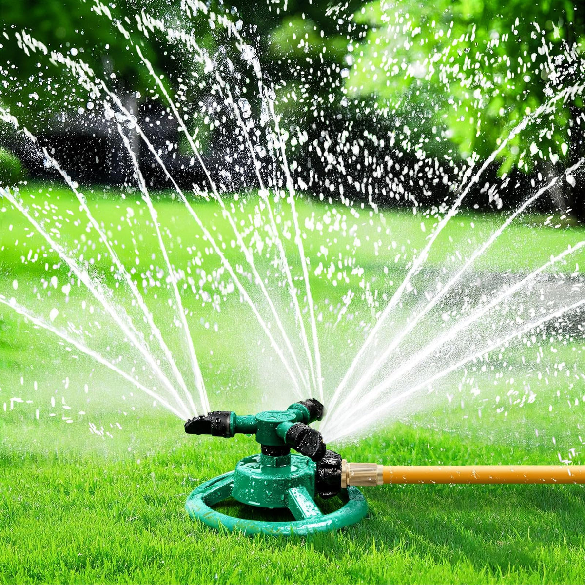 Airabc sprinkler 360-degree rotation for even lawn coverage and efficient watering.