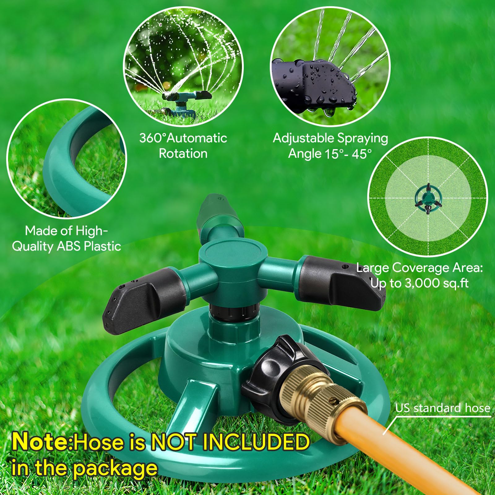 Airabc sprinkler reaches farther at 60 PSI for thorough irrigation.