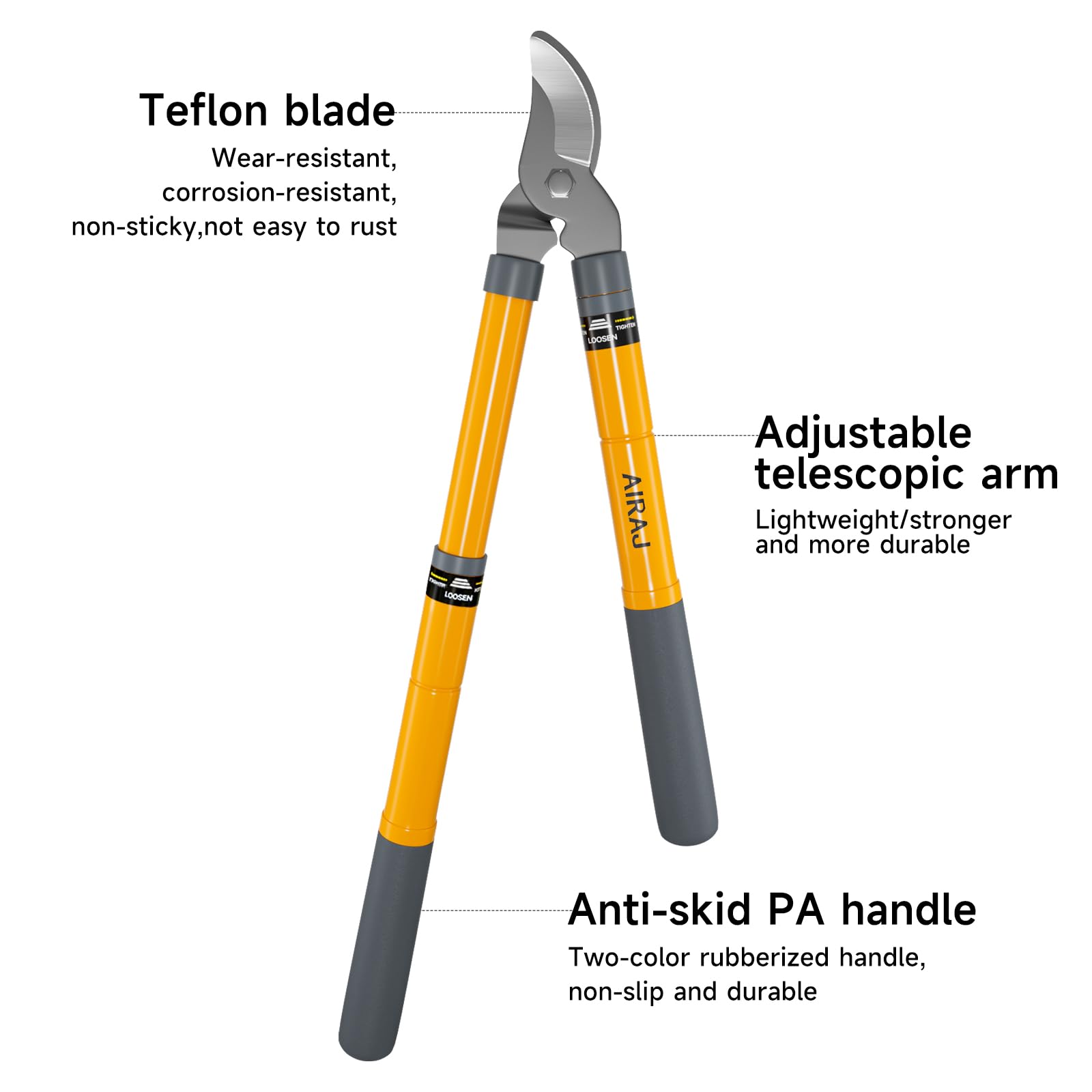 AIRAJ ergonomic design reduces fatigue by aligning lever and blade action.