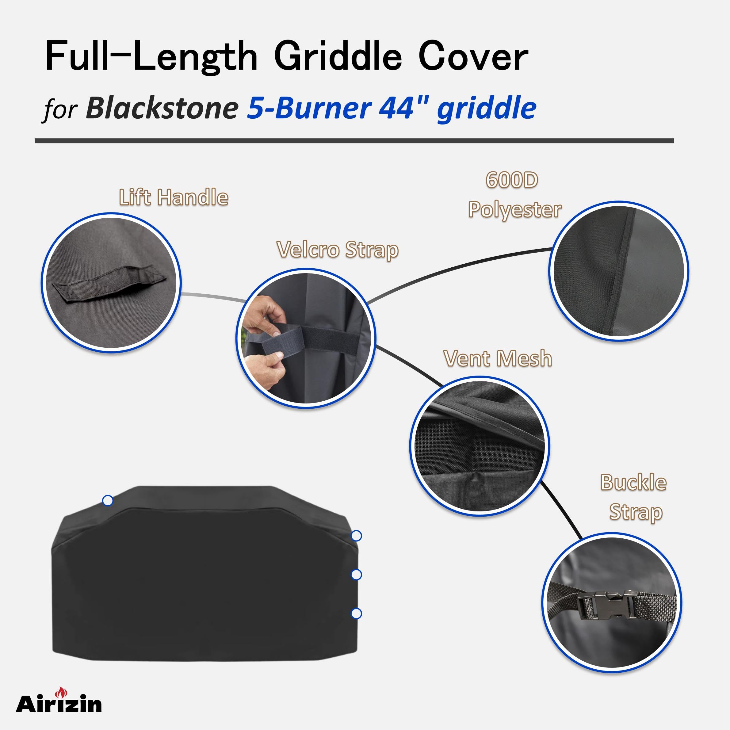 Airizin 75in flat top griddle cover fits securely for all-weather protection.