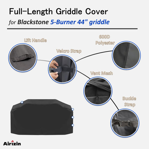 Airizin 75in flat top griddle cover fits securely for all-weather protection.