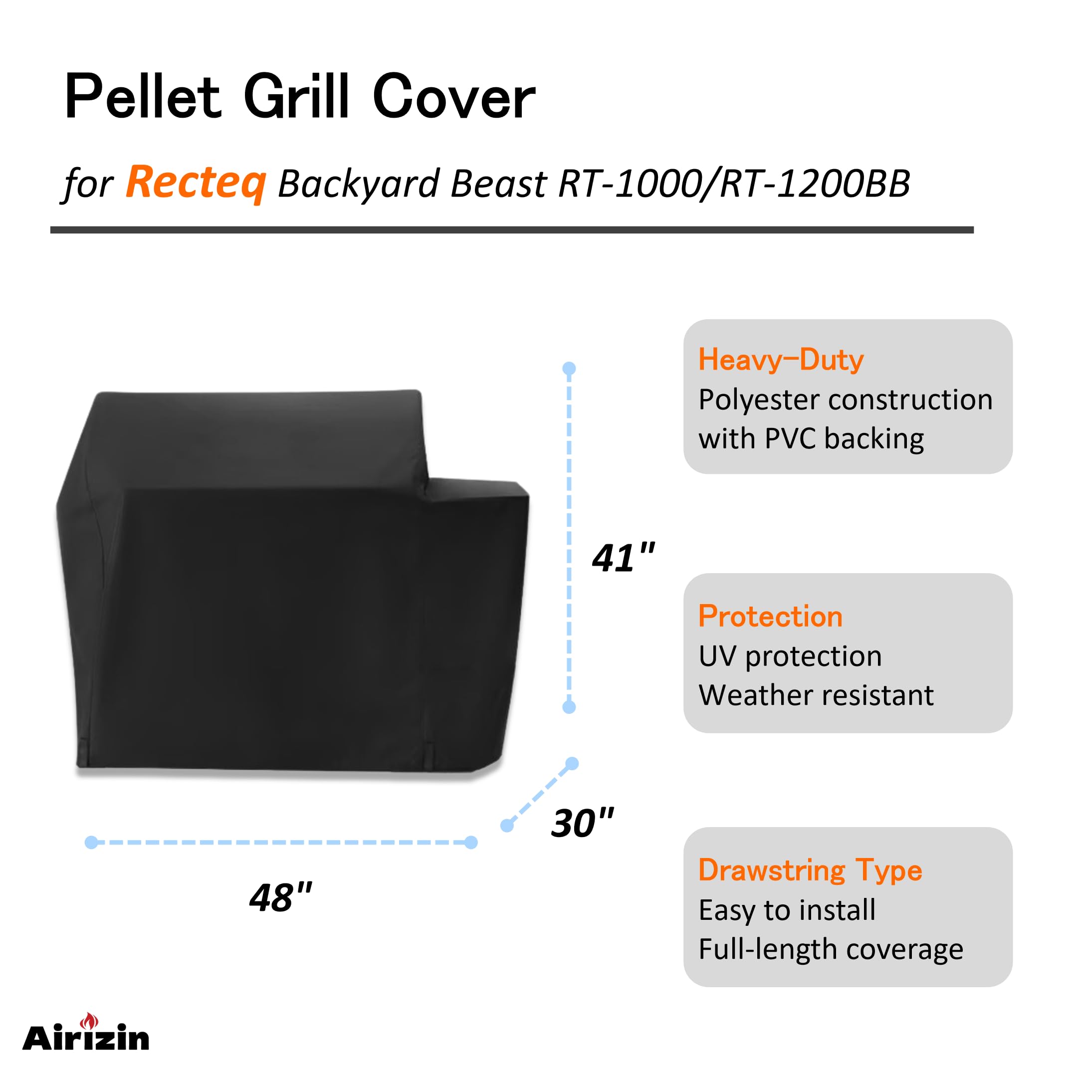Airizin Backyard Beast cover side view showing 600D fabric and snug fit