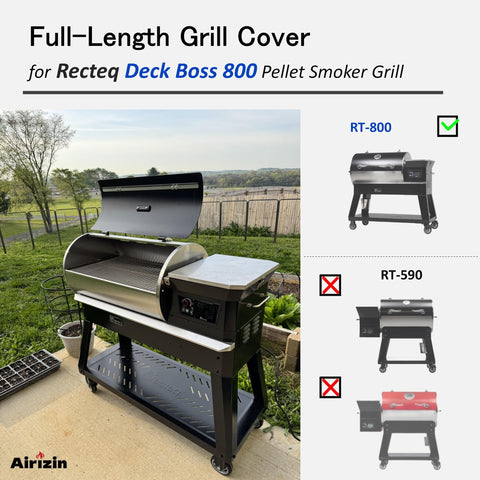Airizin Deck Boss 800 back view demonstrates full-length cover for complete grill protection.