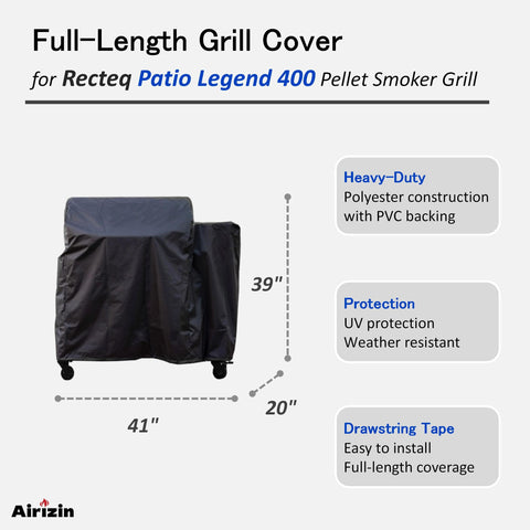 Airizin Recteq RT-400 Patio Legend 400 cover, side view, durable 600D protection against weather