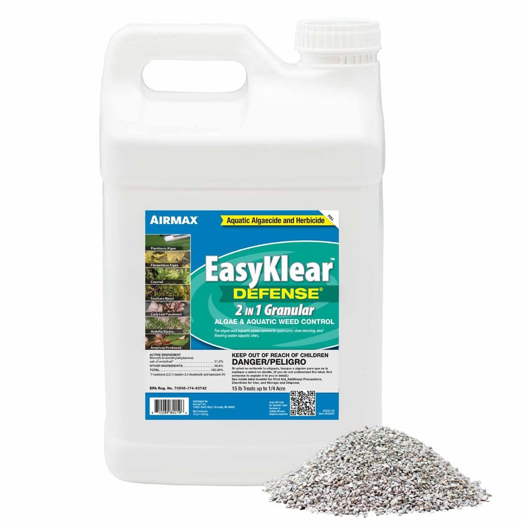 Airmax EasyKlear granular spread for algae and weed control in ponds.
