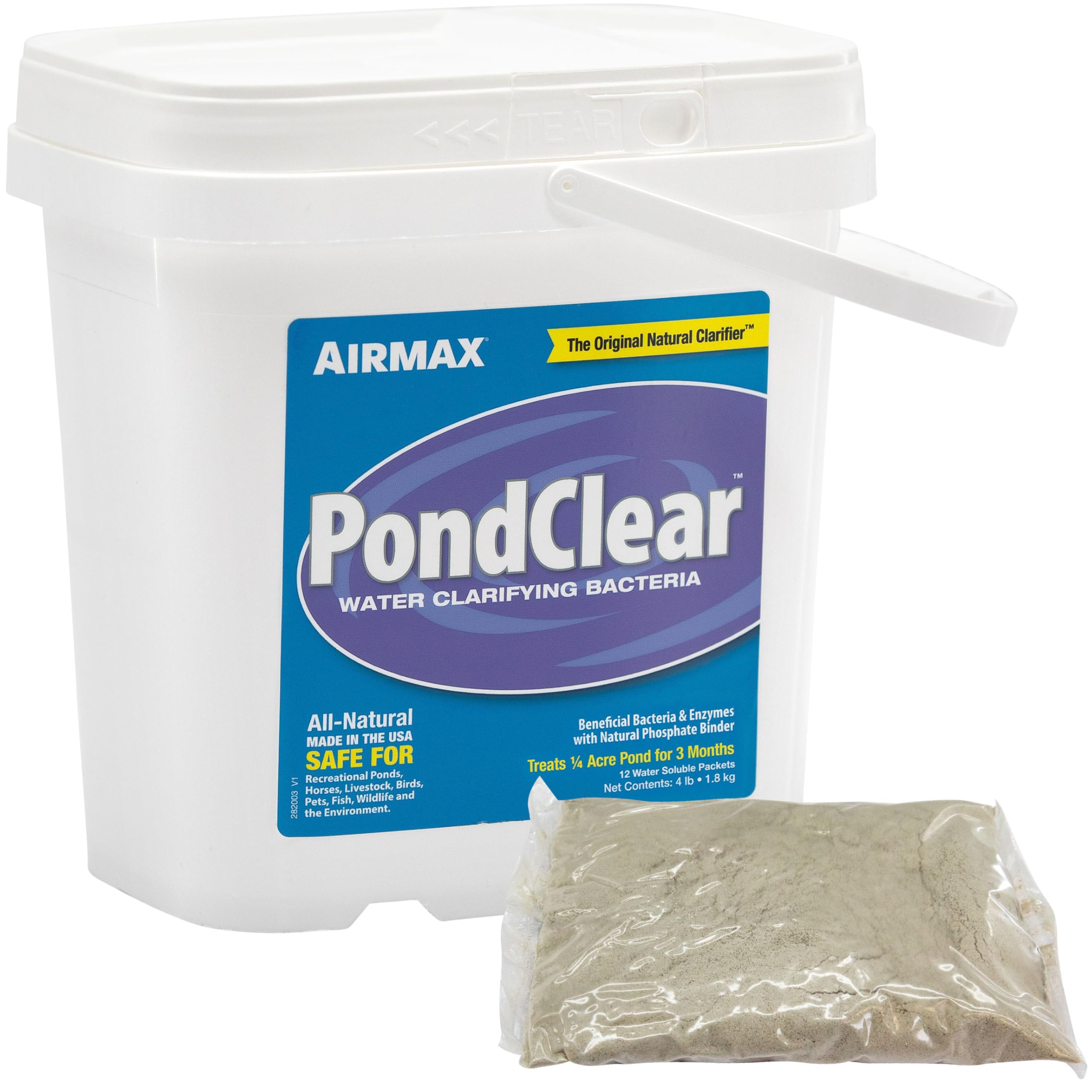 Airmax PondClear packets packaging showing simple toss-in use for ponds