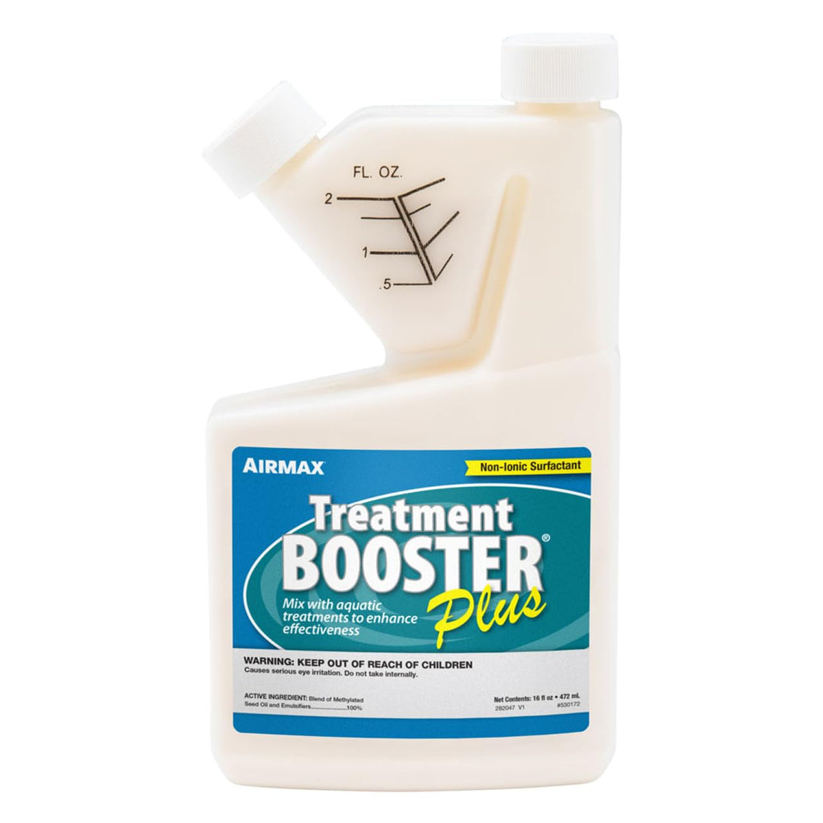 Airmax Treatment Booster Plus Surfactant bottle close-up showing 16 oz size and usage context.