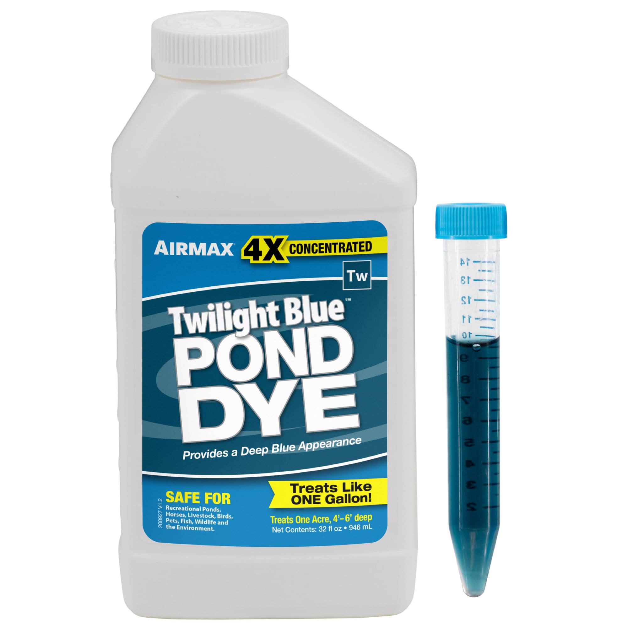 Airmax Twilight Blue pond dye pour — quick color boost for outdoor ponds.