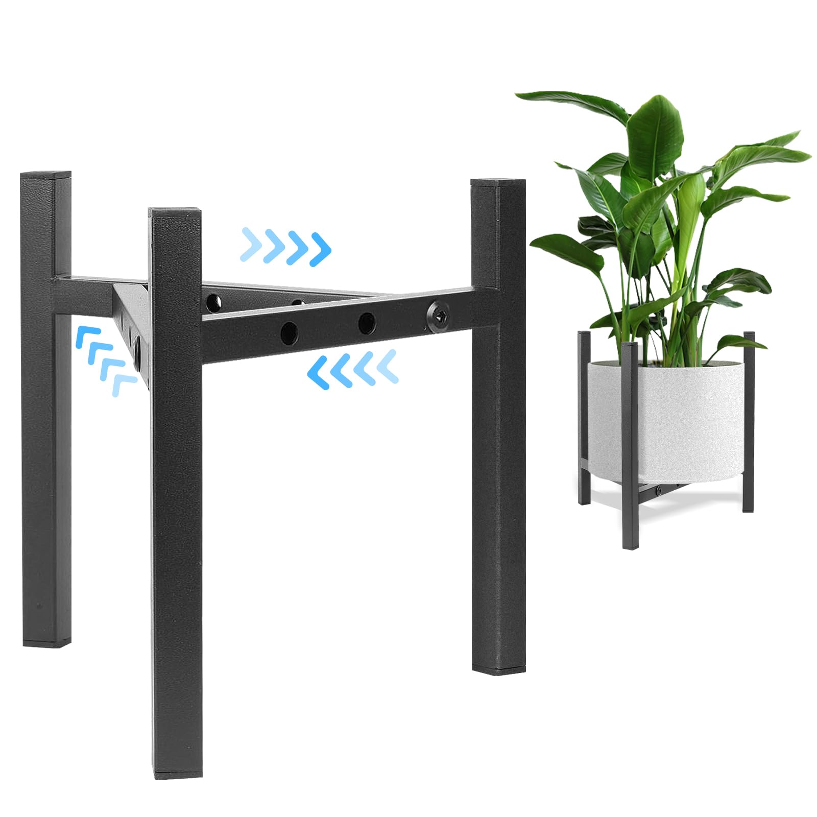 Airpark adjustable plant stand supports 8–12 inch pots with adaptable width.