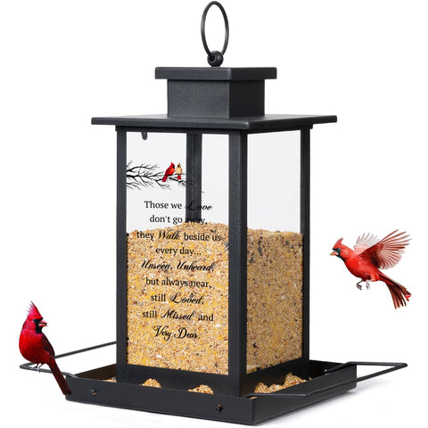 Airrioal Memorial Cardinal Bird Feeder in garden honors loved ones while inviting birds.