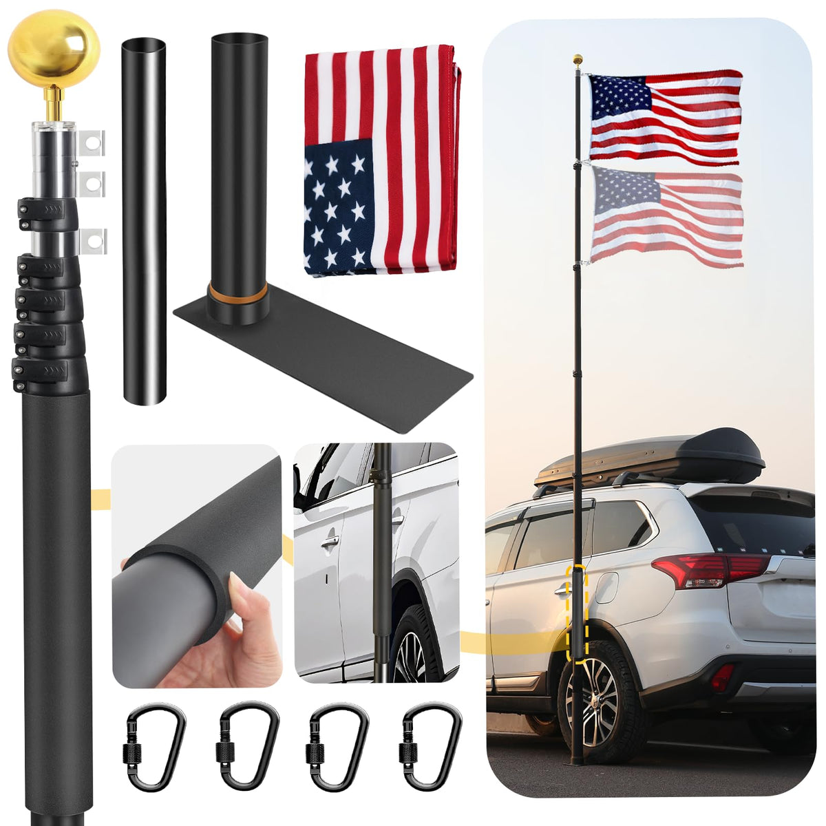 AirVows 20ft tailgate flag pole extended for portable outdoor display