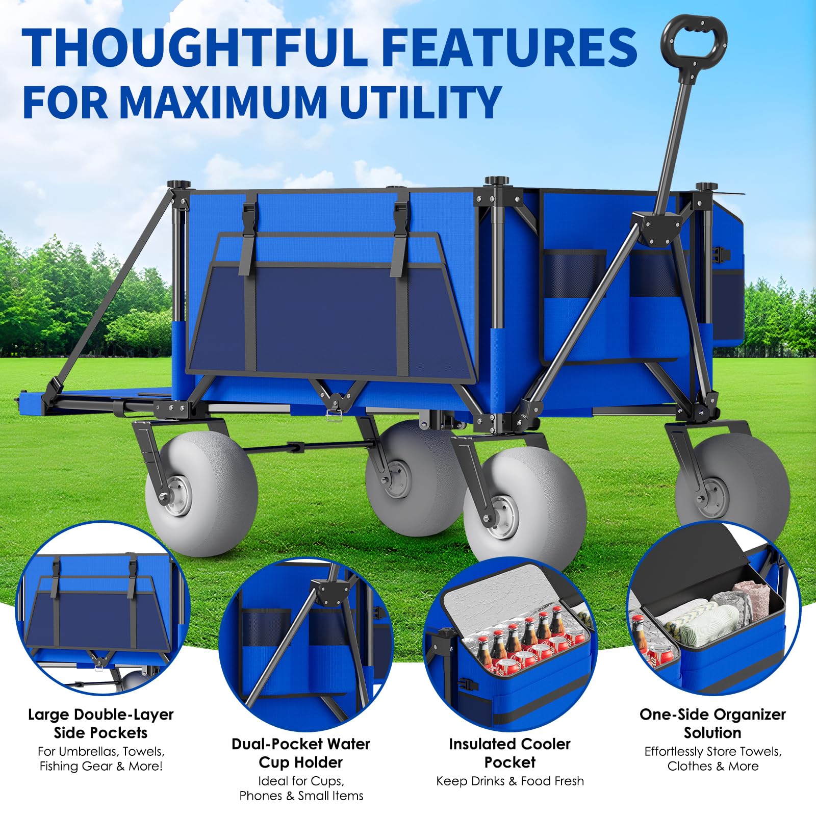 Aisdan Beach Wagon 9-inch inflatable tires offer smooth rides on sand and grass