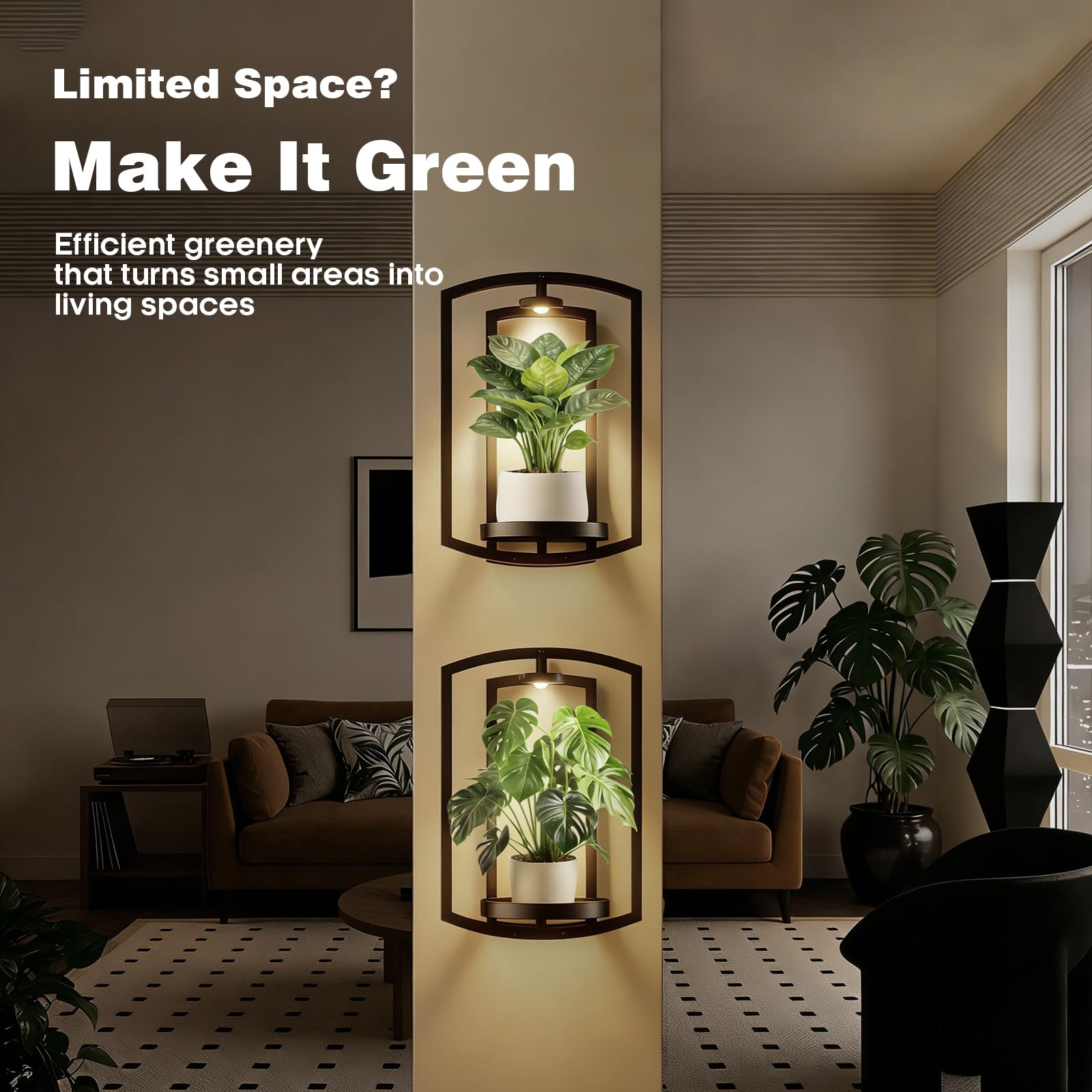 Aisdan wall plant holder built-in light for dramatic indoor greens